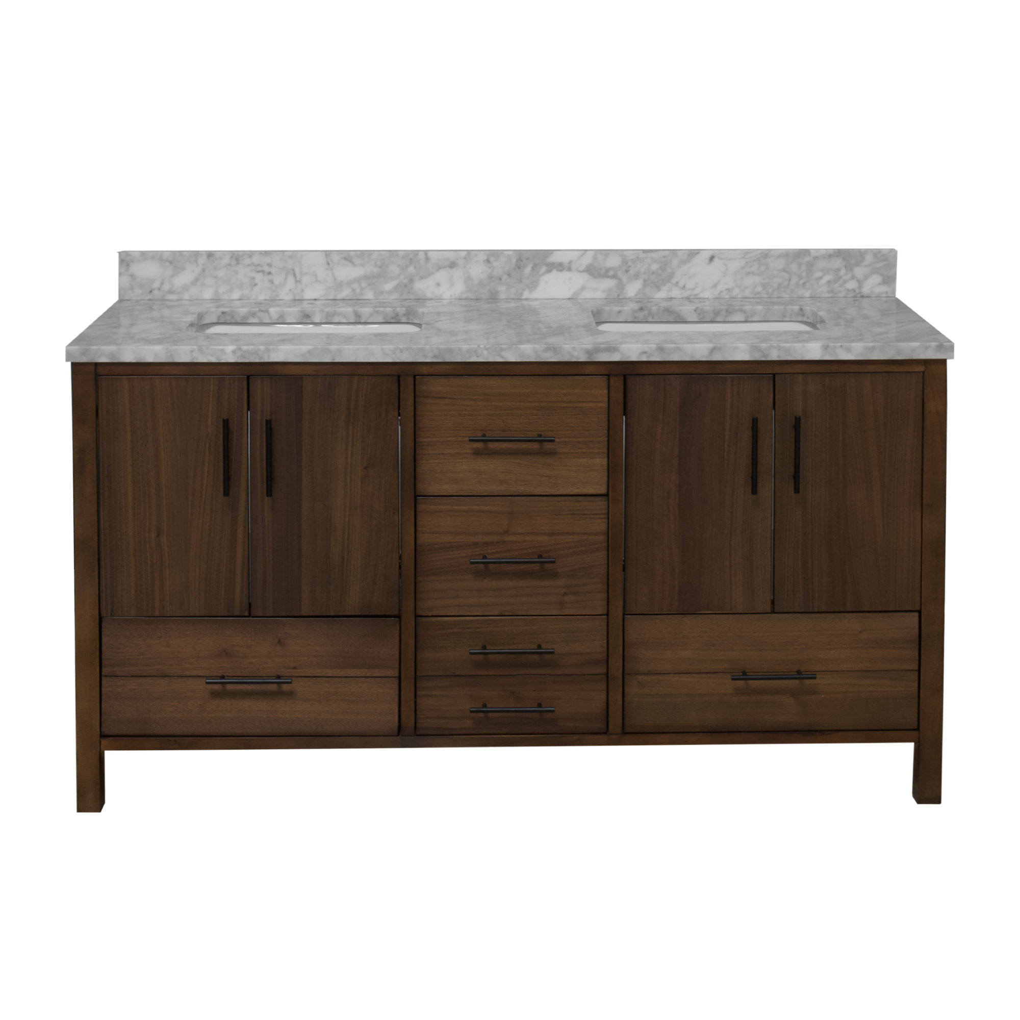 Kiara 60'' Double Bathroom Vanity, Carrara Marble, Walnut