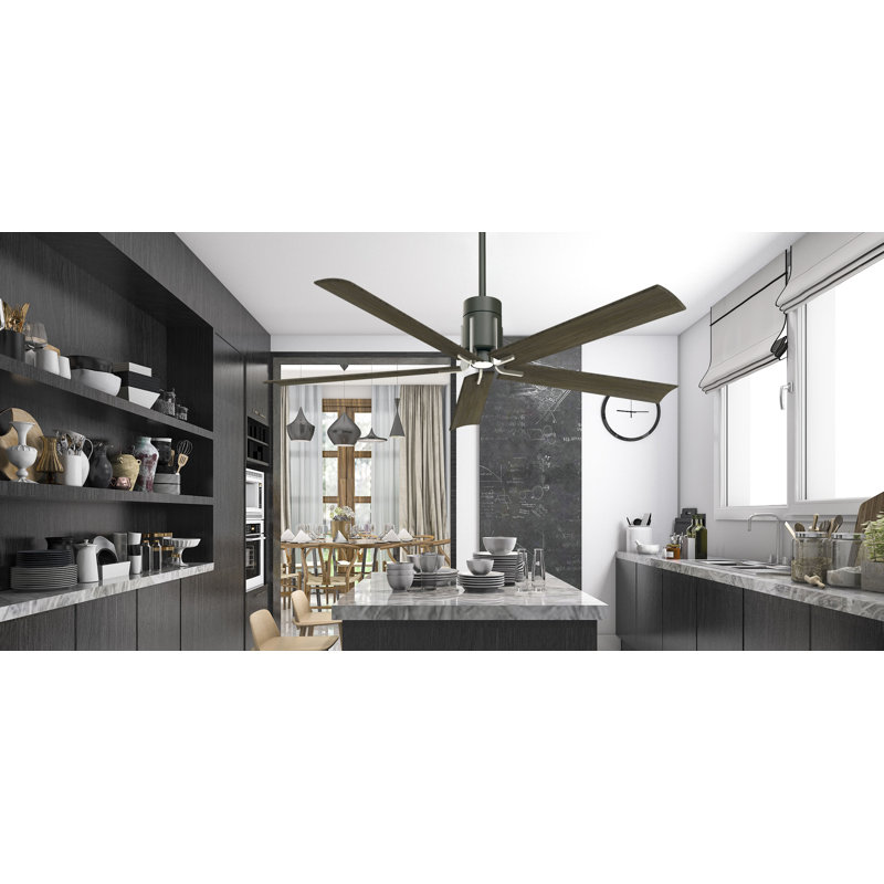 60" CLEAN 5 - Blade LED Standard Ceiling Fan with Light Kit Included, Matte Black/Brushed Nickel