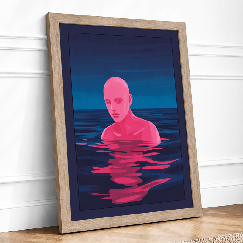 Figure In Neon Waters Modern - Print, Oak, A4 - 29.7 x 21.0 cm