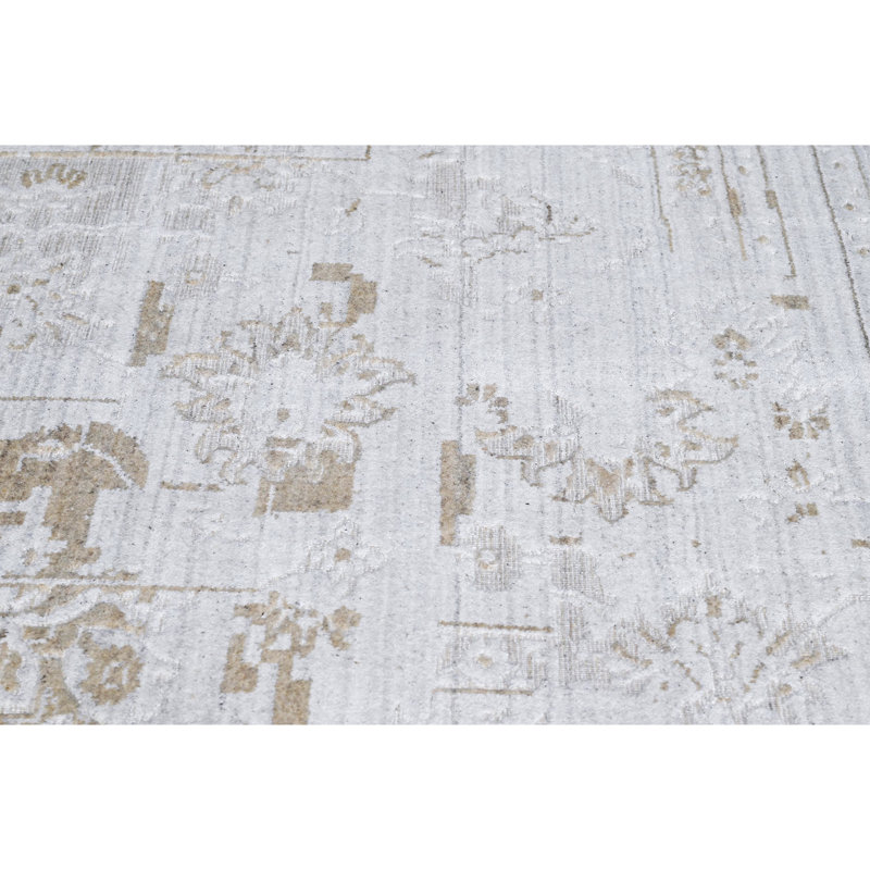 Tapis gris / beige noué à la main de haute qualité, Rectangle 6 pi x 9 pi