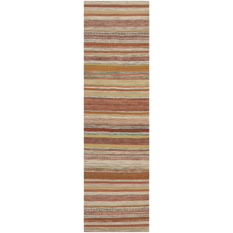 Tapis rayé beige en laine / coton Basler Kilim, Tapis de couloir 2 pi 3 po x 12 pi