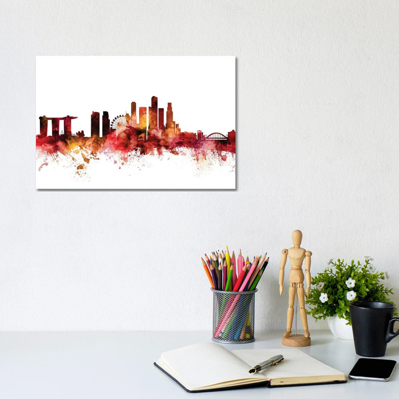 Singapore Skyline by Michael Tompsett - 1 Piece Wrapped Canvas Wall Art, 20.32 cm H x 30.48 cm W