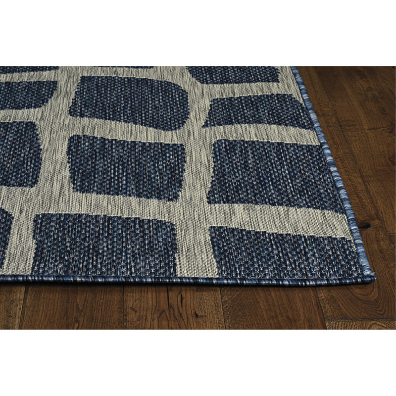 Abstract Indoor / Outdoor Rug, Rectangle 5'3" x 7'7", Blue/Gray