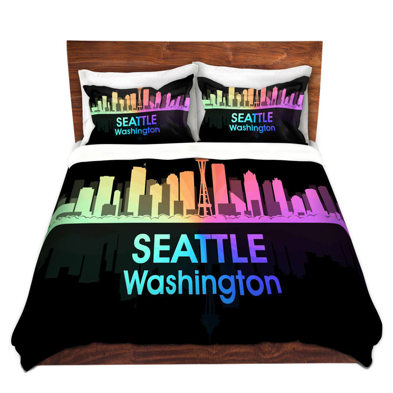 Ensemble de housse de couette city v seattle washington, 1 housse + 2 taies très grand lit