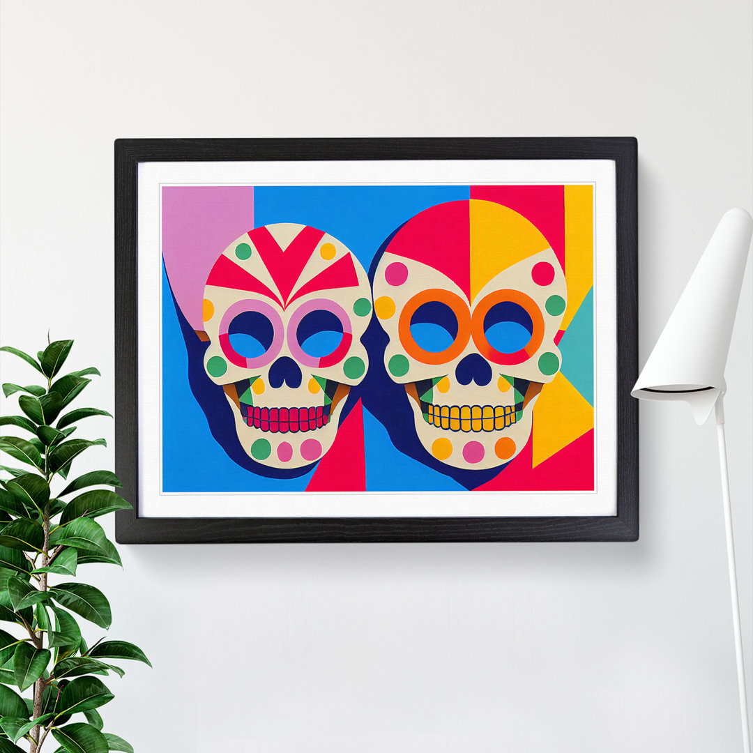Unreal Floral Sugar Skulls Abstract - Framed Print