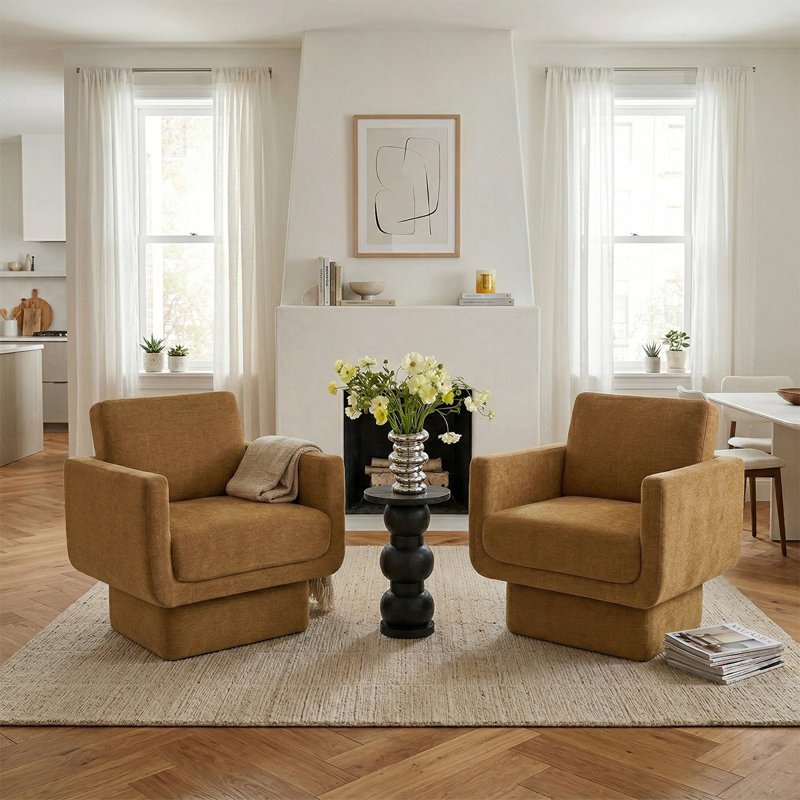 27" Wide Upholstered Swivel Armchair (Set of 2), Mustard Yellow