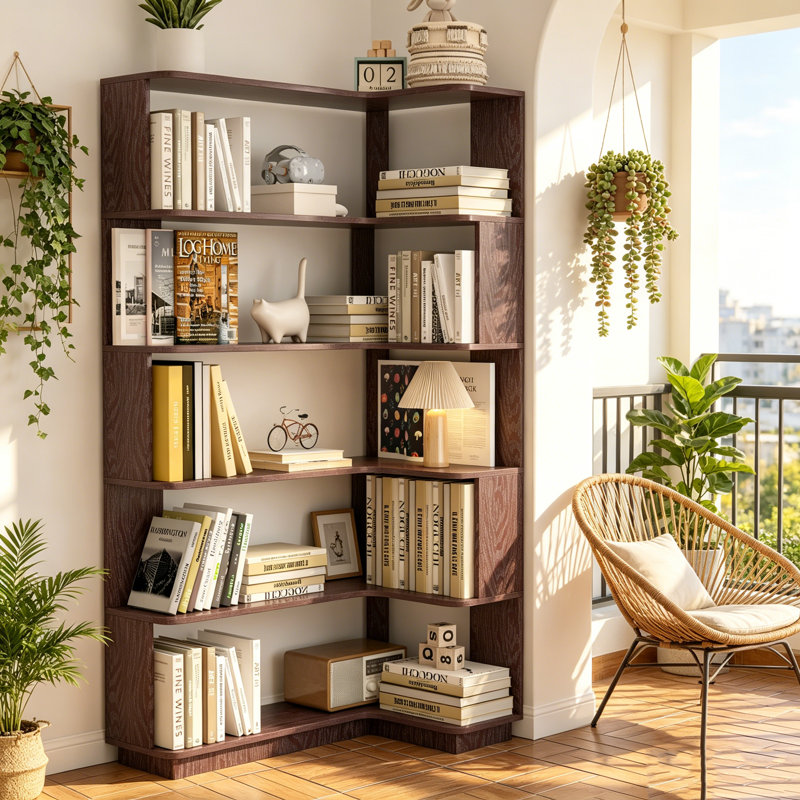 Bibliothèque de coin autoportante de 90 cm avec sécurité anti-basculement, rangement ouvert et 5 options de couleur pour la décoration intérieure