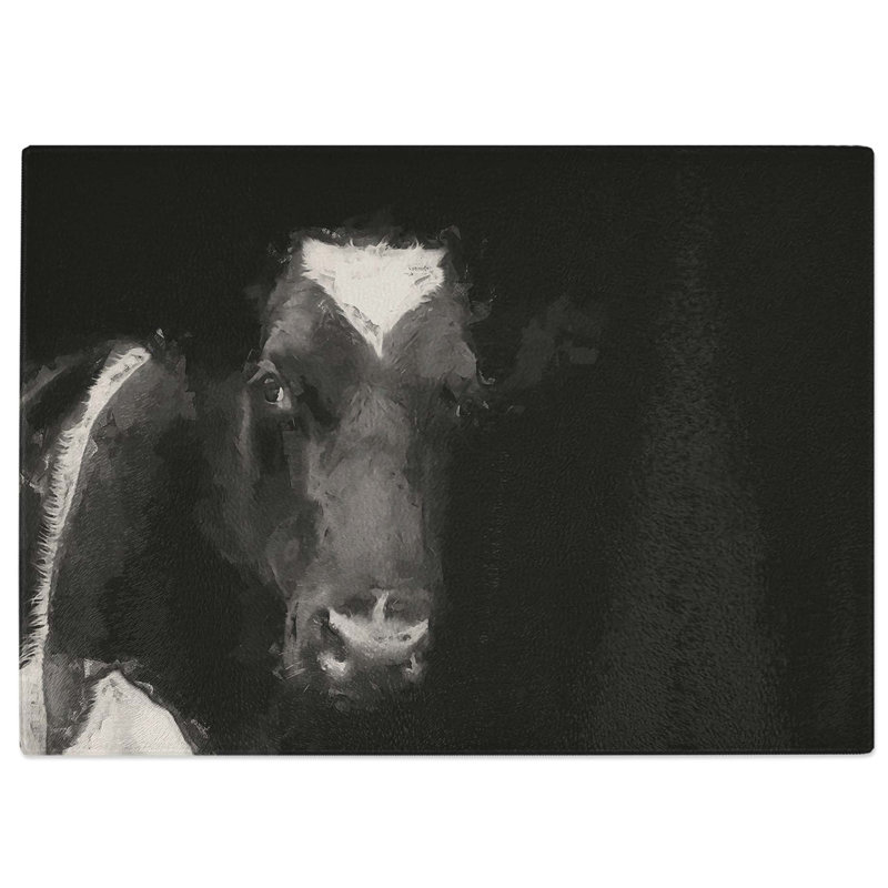 Tempered Glass Peering Cow Chopping Board, 28.5 cm W x 20 cm L