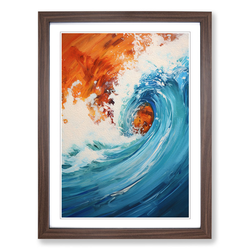 XYZ-FRM-V1223-6473 Wave Modern Action Painting - Single Picture Frame Print on Wood, Walnut, 46cm H x 34cm W x 2cm D