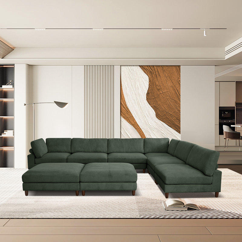 Canapé modulaire en velours côtelé 8 pièces de 176 po de largeur, Velours côtelé vert