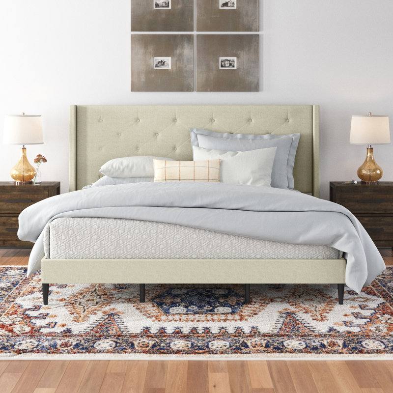 Amiliya Upholstered Wingback Bed, King, Beige