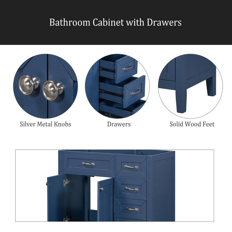 Meuble-lavabo de salle de bain sans lavabo, base d'armoire seulement, armoire de salle de bain avec tiroirs, structure solide