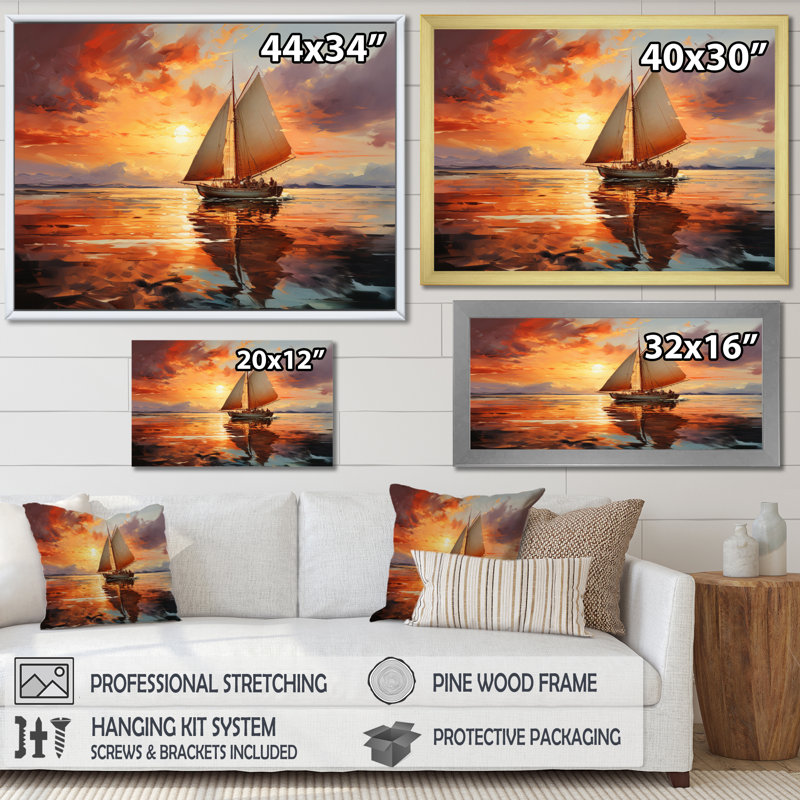 Voilier Ocean Dance I - Bateau à voile, reproduction d'art mural, H 24 po x l 32 po x P 1 po, Cadre flottant doré