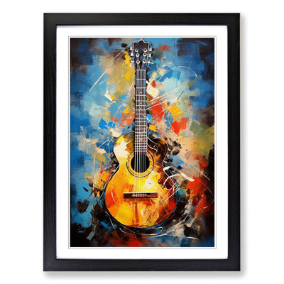 XYZ-FRM-V1223-1746 Acoustic Guitar Action Painting - Single Picture Frame Print on Wood