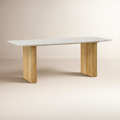 Carmela Marble Top Solid Wood Base Dining Table