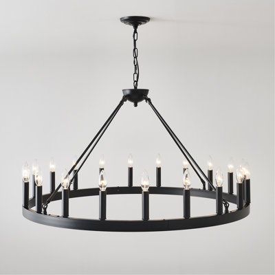 20-Light 39.4INCH Extra Large Wagon Wheel Chandelier, Black Farmhouse Round Wheel Chandelier Light Fixtures Wagon Wheel Chandeliers For Porch High Ceilings Dining Room Living Room,Kitchen, Bedroom-E12