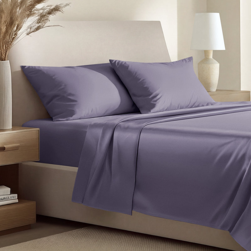 400 Thread Count Sateen Sheet Set, Full Sheet Set with 2 Pillowcases, Dusty Purple