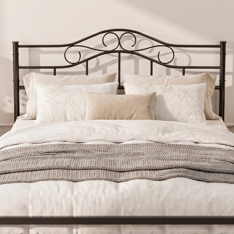 Metal Queen Size Headboard, Adjustable Height, Heavy Duty Steel Curved Queen Headboard Only For Bedroom, Farmhouse Scrollwork Design, Attach Frame, Easy Assembly, Black