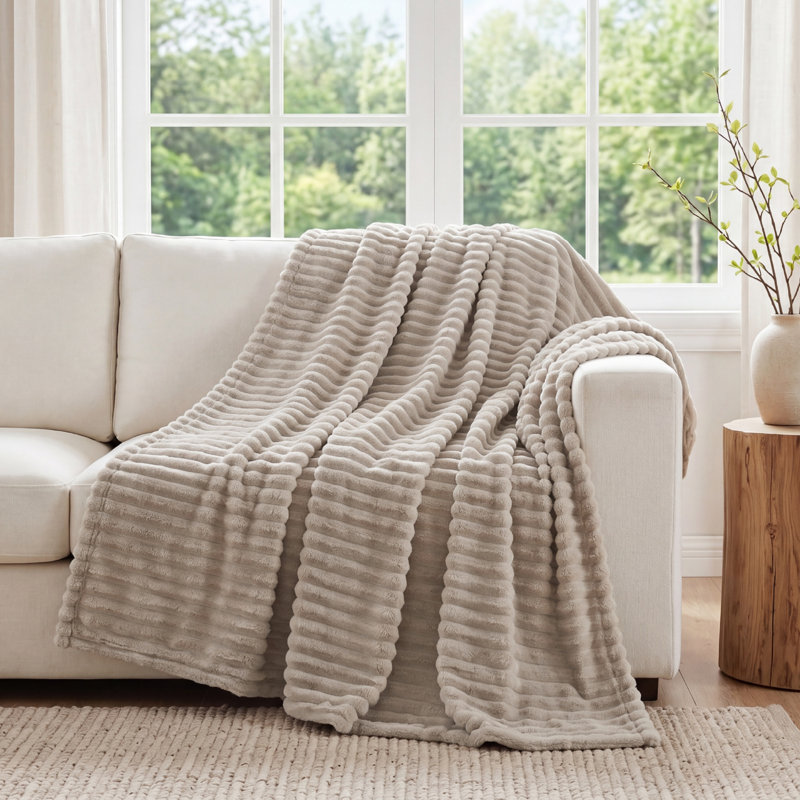 Bedsure Throw Flannel Fleece Blanket for Girls, 300 GSM Soft and Cozy Blanket for Dorm & Home Decor, Linen Beige, All-Season Gift