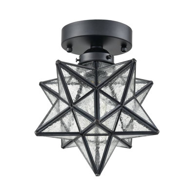 Industrial Moravian Star Ceiling Light With Seeded Glass 8 Inches