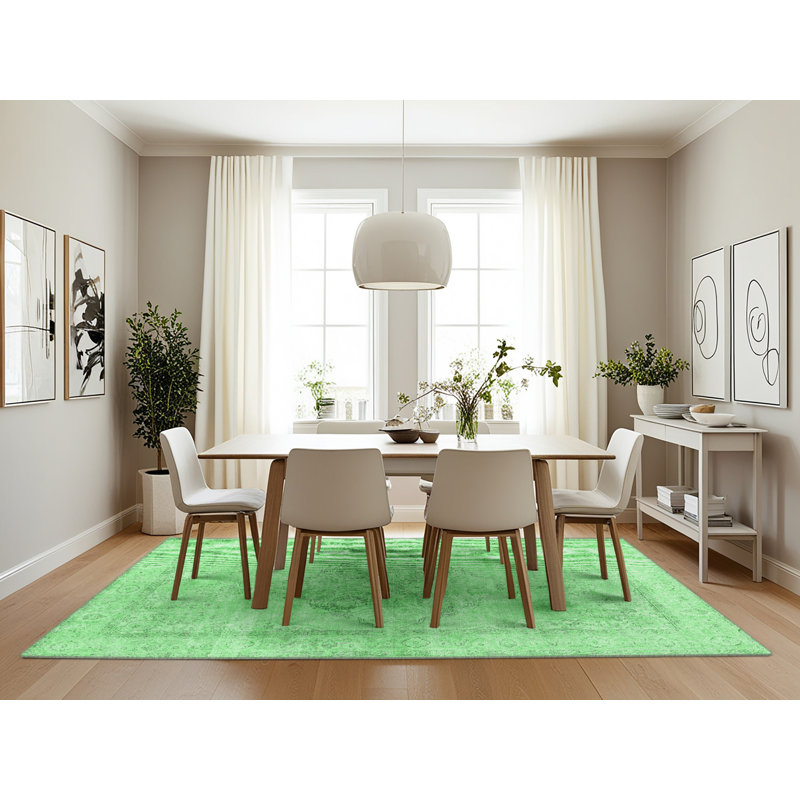 Tapis oriental vert en laine / polyester 7 pi x 10 pi Oriental Machine