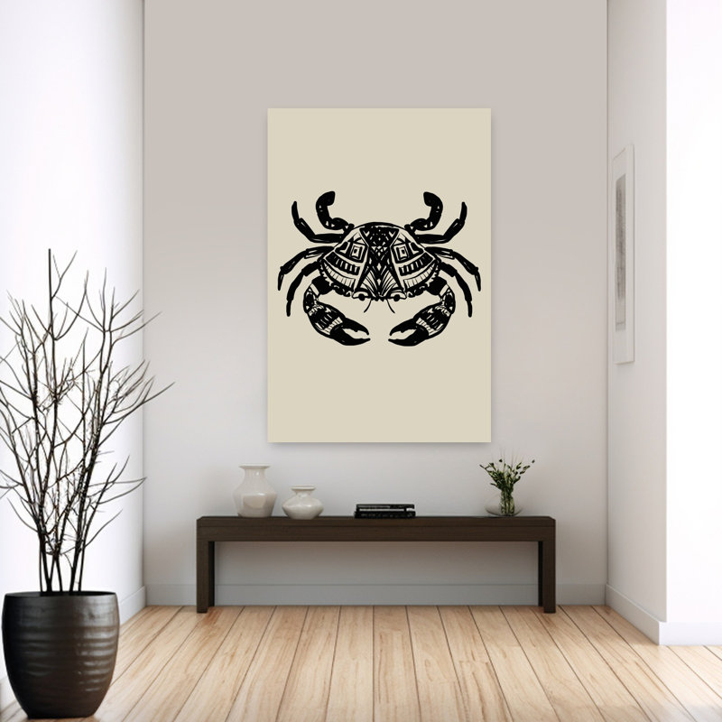 Black Tribal Crab Geometric Crab Ocean Beach Wall Art Print 1 Piece Wrapped Canvas Wall Art, 152.4cm H x 101.6cm W