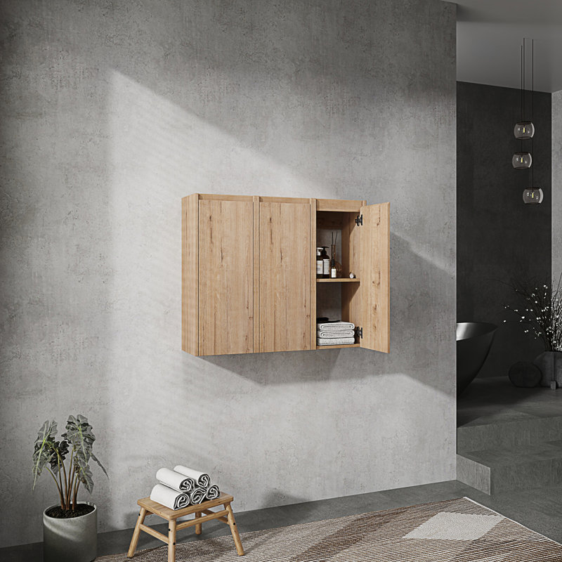 Float Mounting Design 3-Soft Close Doors Bathroom Side Cabinet