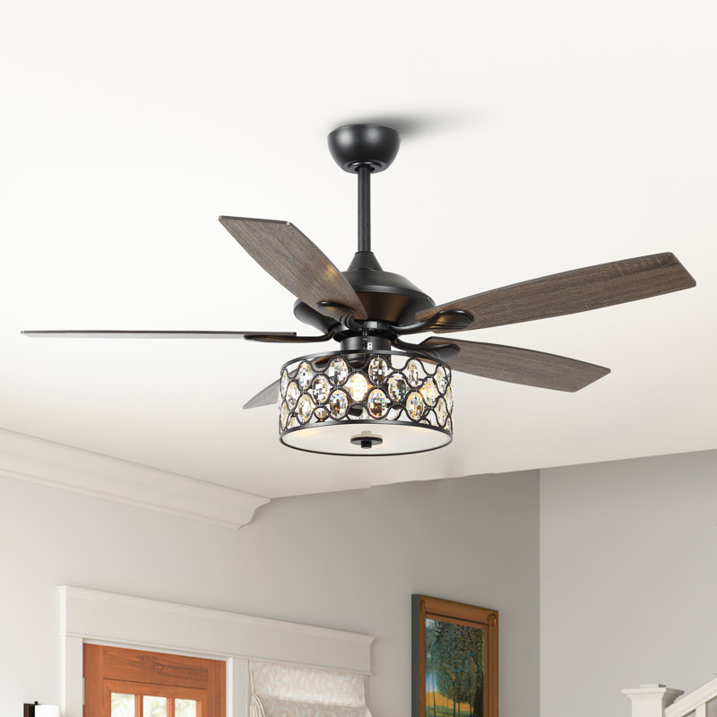 Hotwells 52'' Ceiling Fan with Light Kit, Black with Brown Blades