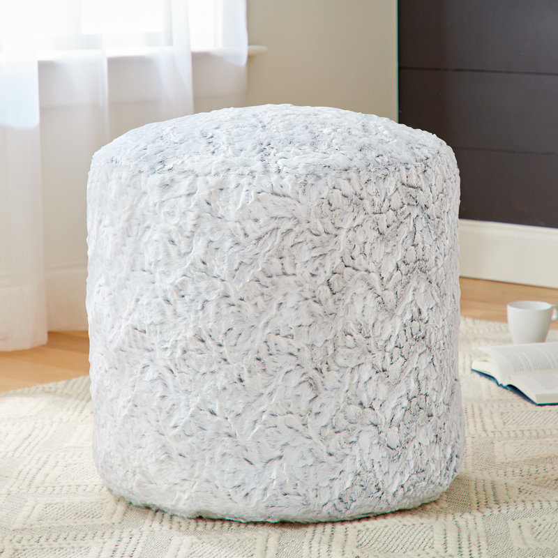 Eliberto Upholstered Pouf, Fauxchilla Silver Fox Faux Fur
