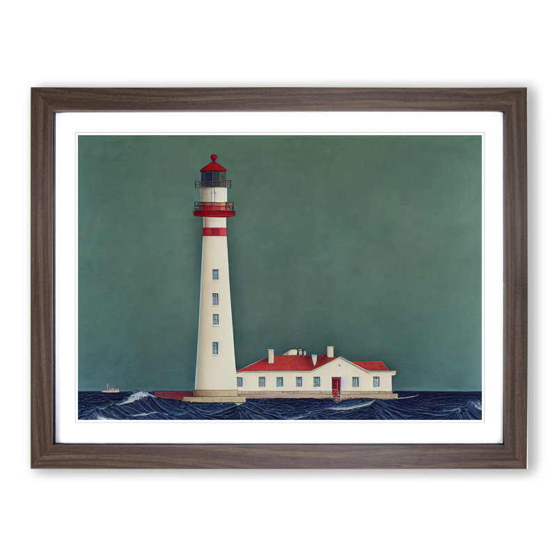 Impressive Lighthouse - Single Picture Frame Print, 34cm H x 46cm W x 2cm D, Walnut