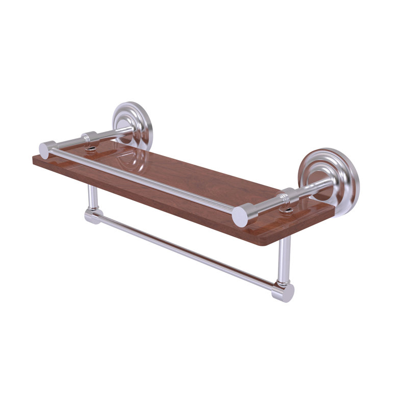 Leamore Bracket Shelf with Towel Bar, Satin Chrome, 5" H x 16" W x 5" D