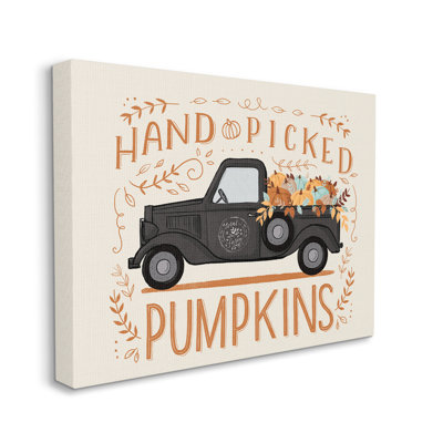 " Hand-Picked Pumpkins Truck Botanical Arrangement Border " by Loni Harris