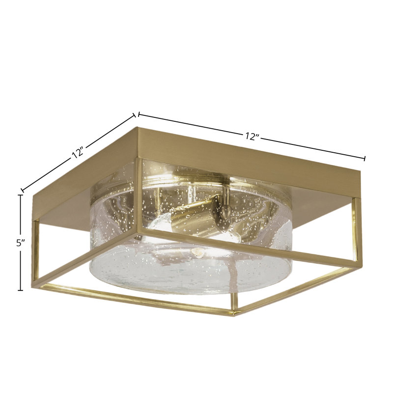 Plafonnier encastré 12 po Gestel, 2 ampoules, avec verre bullé, Doré