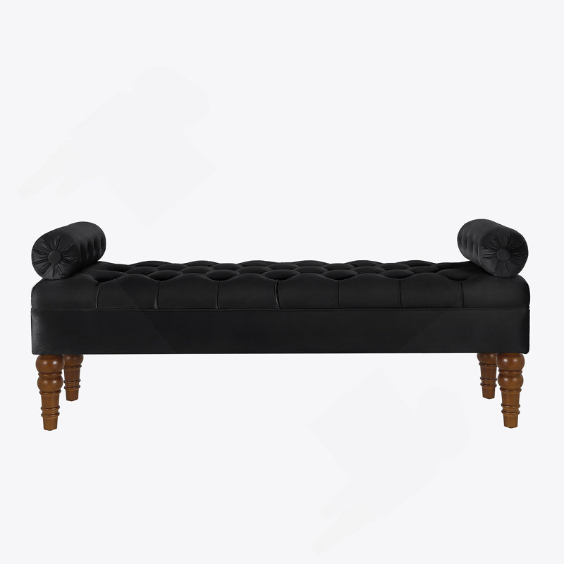 Velours long lit pour chambre à coucher, banc de fenêtre rembourré avec bouton touffeté, banc d'entrée, banc de traversin pour le salon - noir