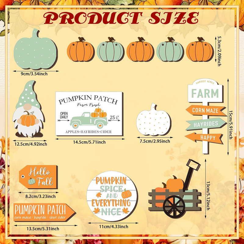 15 Pcs Fall Tiered Tray Decor Set Hello Fall Decor Autumn Wood Signs Thanksgiving Orange Brown Table Signs Farmhouse Wooden Maple Pumpkin Gnomes Tabletop For Festival Home Decor(Gnomes)