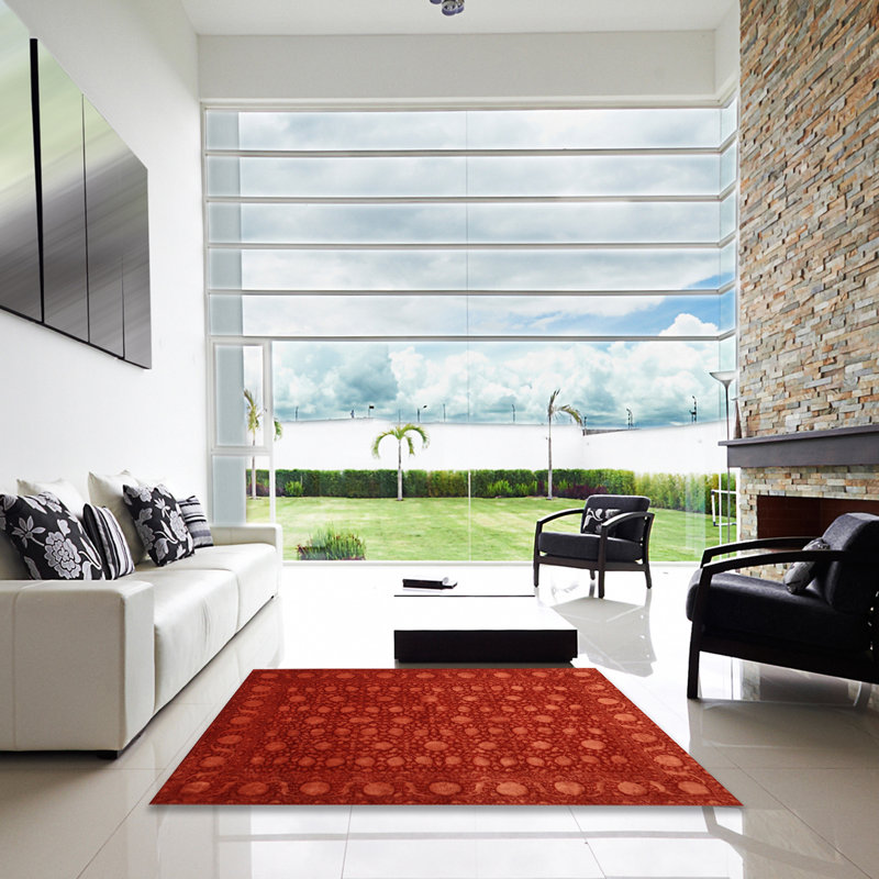 Tapis de zone rouge/brun contemporain, Carré 5 pi