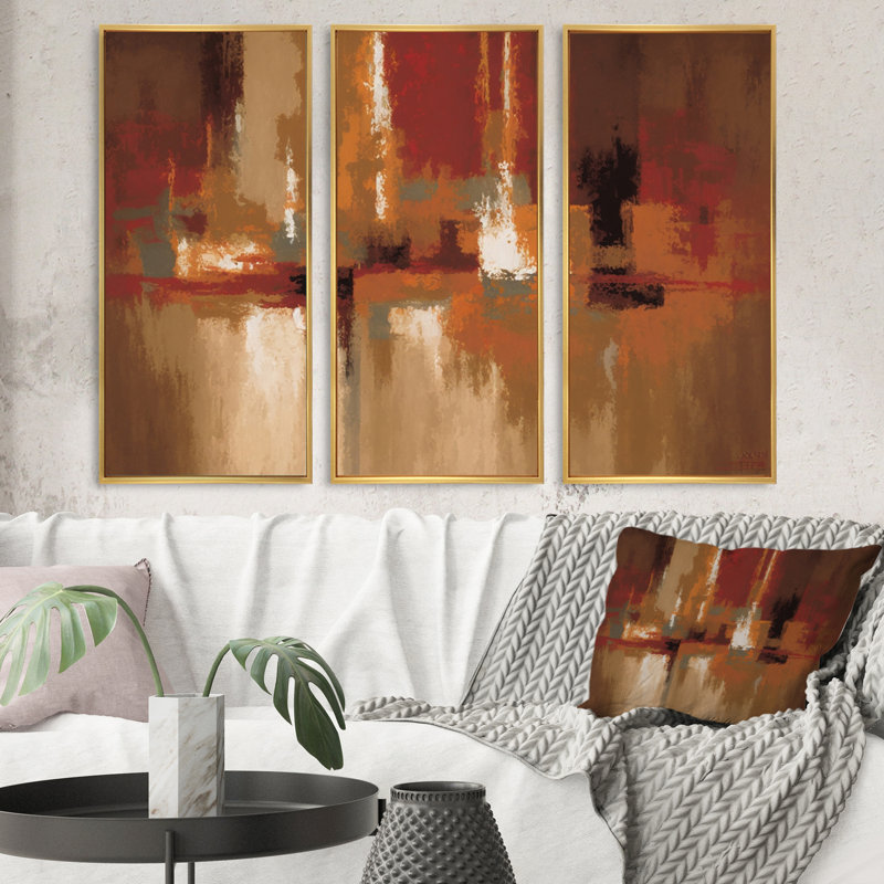 «Chocolate City at Horizon I», reproduction sur toile 3 pièces, H 20 po x l 36 po x P 1 po, Toile avec cadre doré