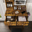 Ensemble de coiffeuse avec miroir antique, 3 tiroirs, tablettes latérales, prise de courant et tabouret-130063986