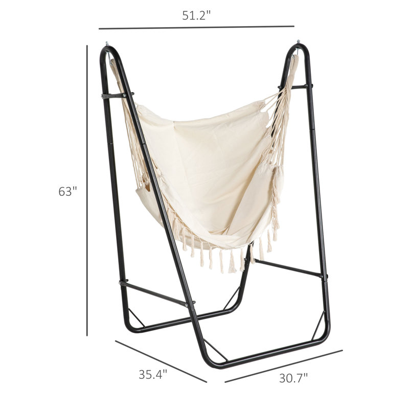 Patio Hammock Chair with U-Shape Stand & Side Pocket - Black/Cream