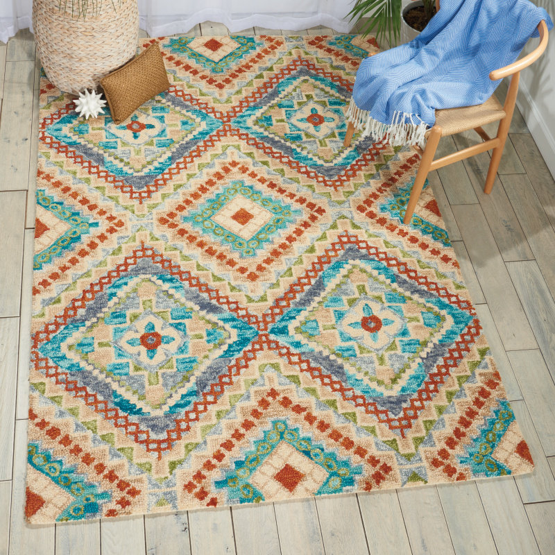 Tapis ivoire en laine touffeté à la main Abhijeet, Rectangle de 5 pi x 7 pi 6 po