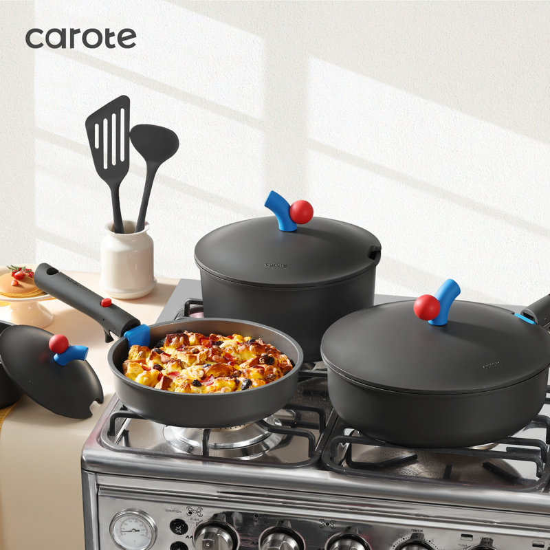 Carote-24 Pieces Nonstick Cookware Set With Detachable Handles, Oven/dishwasher Safe, Grey