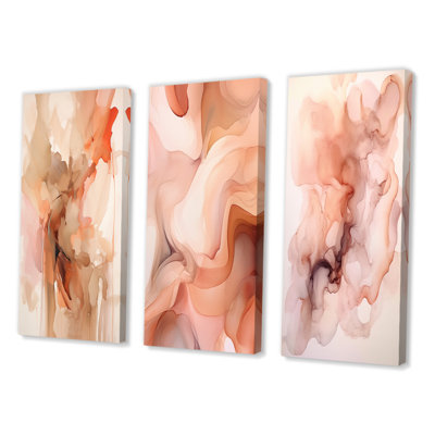 Distant Clouds Abricot Crush Infusion - Abstract Shapes Art Set Of 3 Pieces