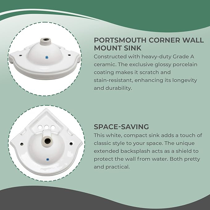 22" Corner Specialty Corner Bathroom Sink with Overflow