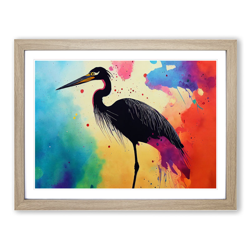 Heron Bird Splash Vol.2 Abstract - Single Picture Frame Print, 25cm H x 34cm W x 2cm D, Oak