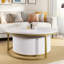 Table basse ronde emboîtable cannelée avec tiroir en or de 27,6 po seulement La table, sans chaises.-376010994