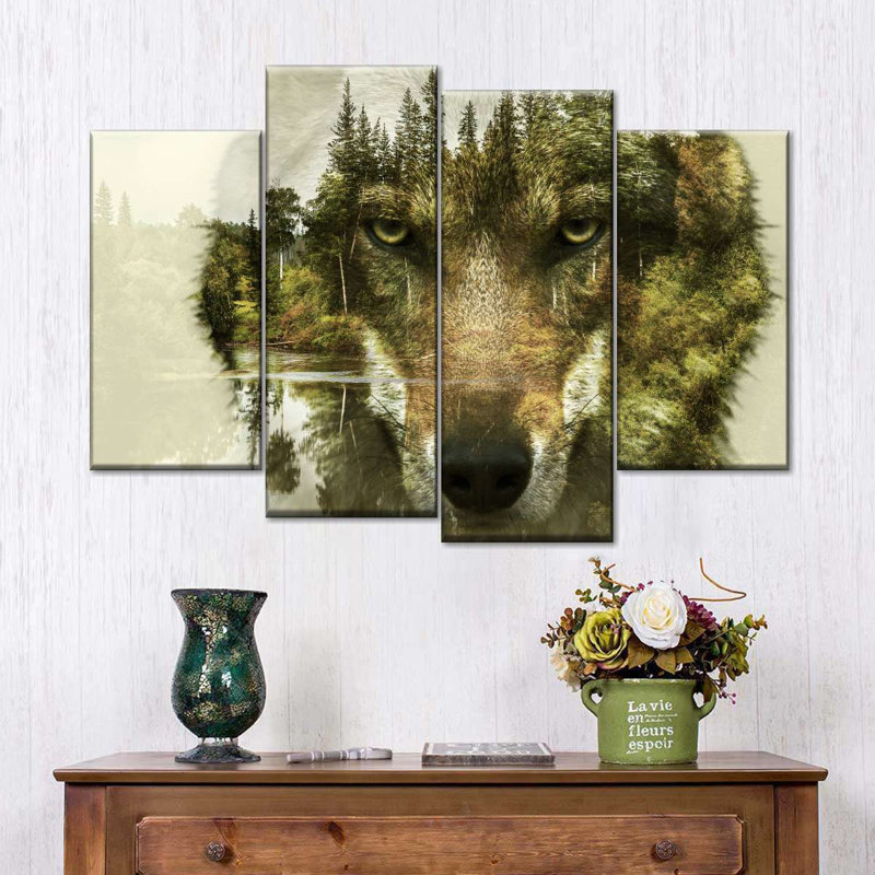 Tête de loup, 4 pièces, H 36 po x l 22 po x P 1 po
