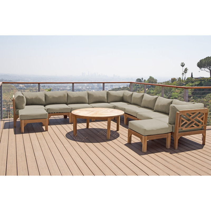 Ensemble de conversation d'extérieur 8 personnes avec coussins Monterey Teak, Beige antique
