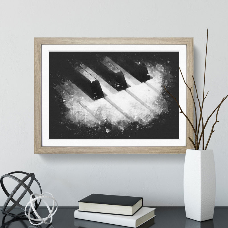 Keyboard Keys - Picture Frame Graphic Art Print, 33cm H x 45cm W x 2cm D, Oak Framed