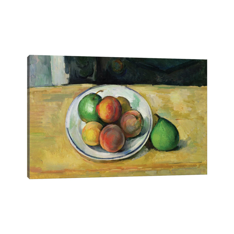 Still Life With A Peach And Two Green Pears, C.1883-87 by Paul Cezanne - Wrapped Canvas Painting, 20.32 cm H x 30.48 cm W