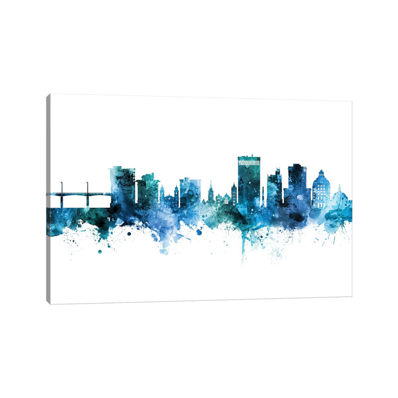 Asheville Skyline Blue Teal by Michael Tompsett - Wrapped Canvas Painting, 152.5 cm H x 101.5 cm W